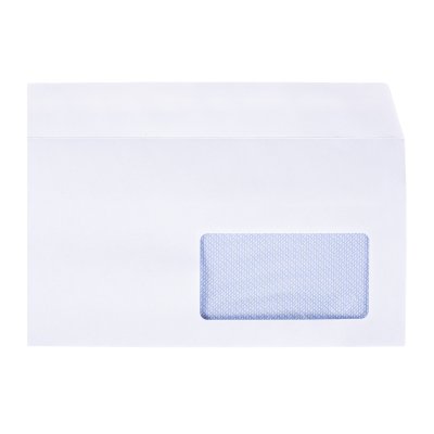 Koperta, biały, 75 g/m2, DL 110 x 220 mm, 45 x 90 mm (okno prawe dolne), samoprzylepna